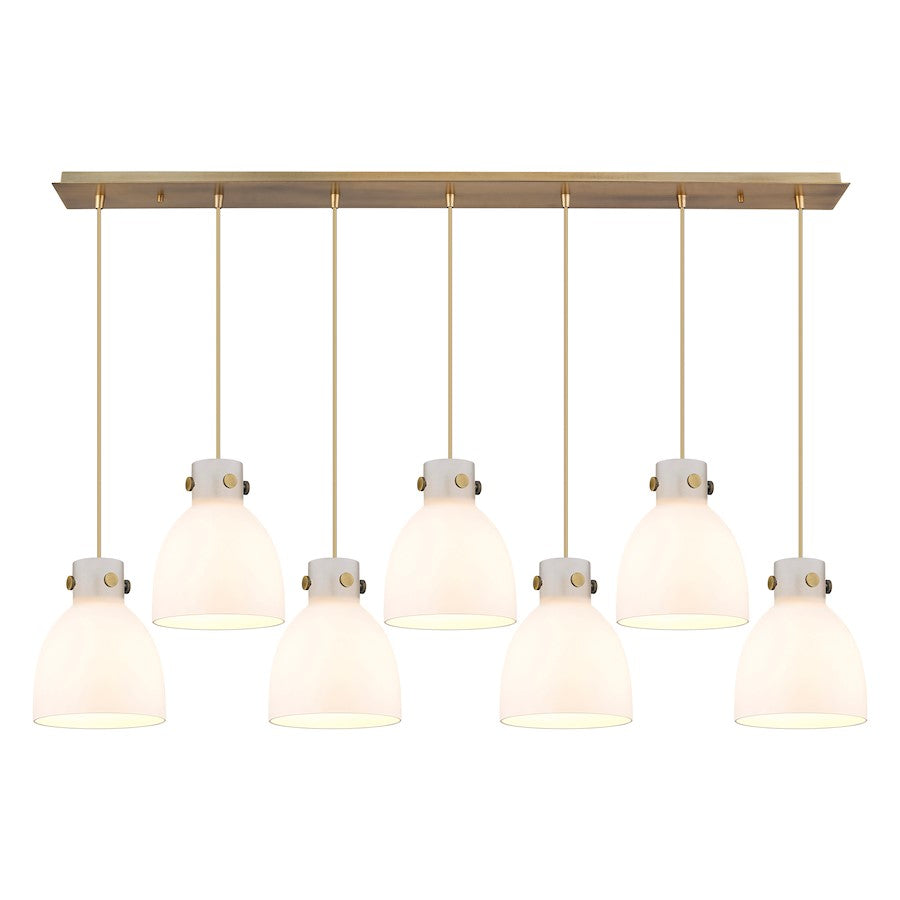 Innovations Newton Bell 7Lt 8" CL Pendant, BS/WH - 127-410-1PS-BB-G412-8WH