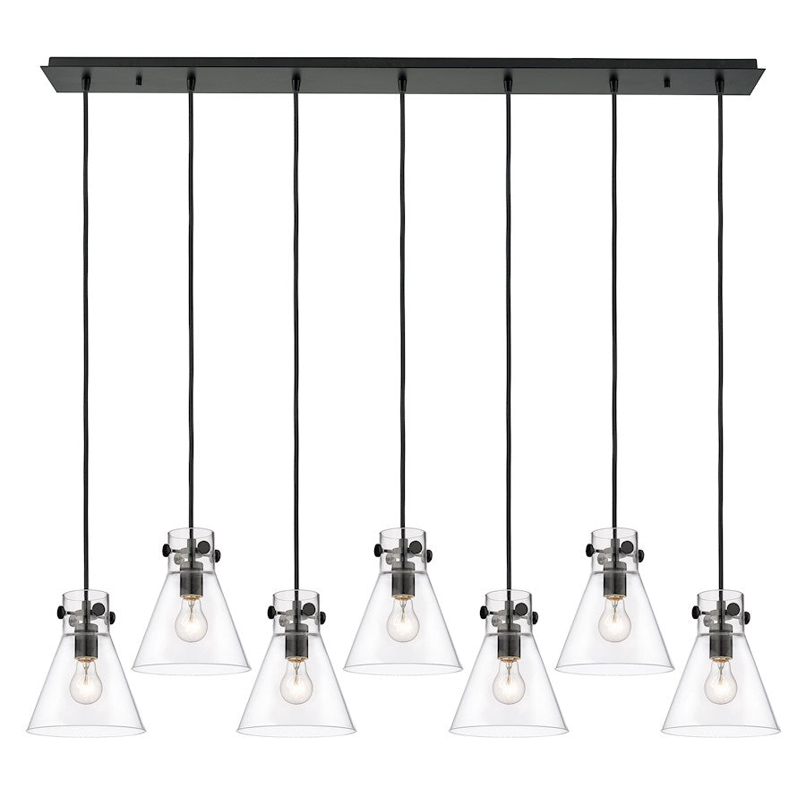 Innovations Newton Cone 7Lt 8" CL Pendant, BK/CL - 127-410-1PS-BK-G411-8CL