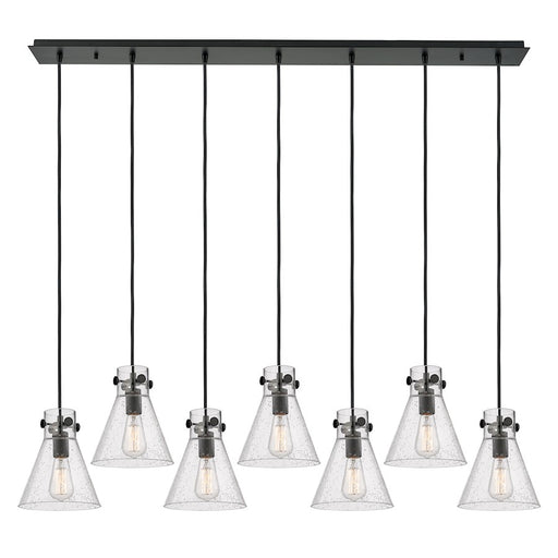 Innovations Newton Cone 7Lt 8" CL Pendant, BK/SD - 127-410-1PS-BK-G411-8SDY
