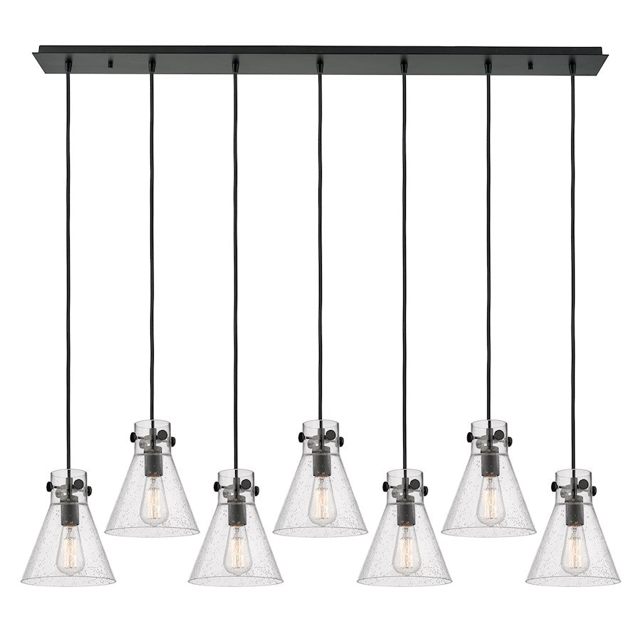 Innovations Newton Cone 7Lt 8" CL Pendant, BK/SD - 127-410-1PS-BK-G411-8SDY