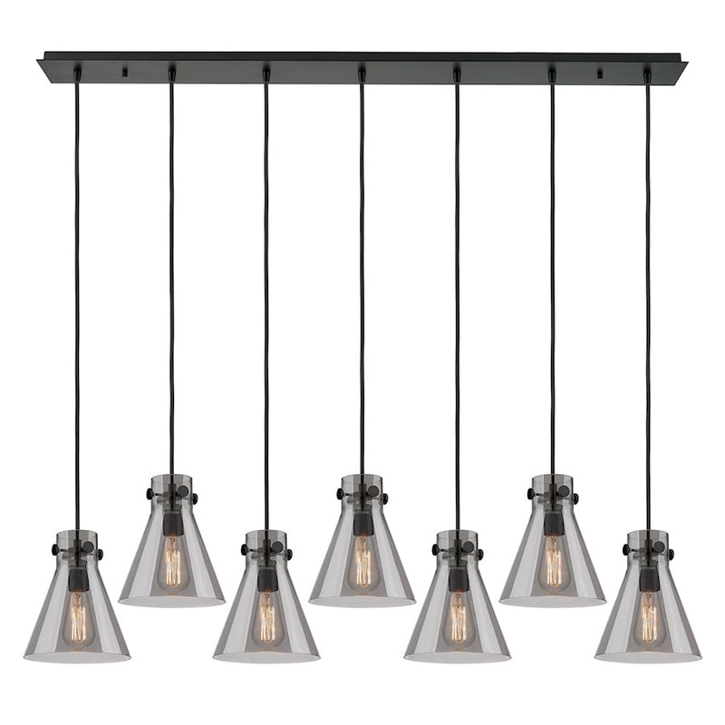 Innovations Newton Cone 7Lt 8" CL Pendant, BK/SM - 127-410-1PS-BK-G411-8SM