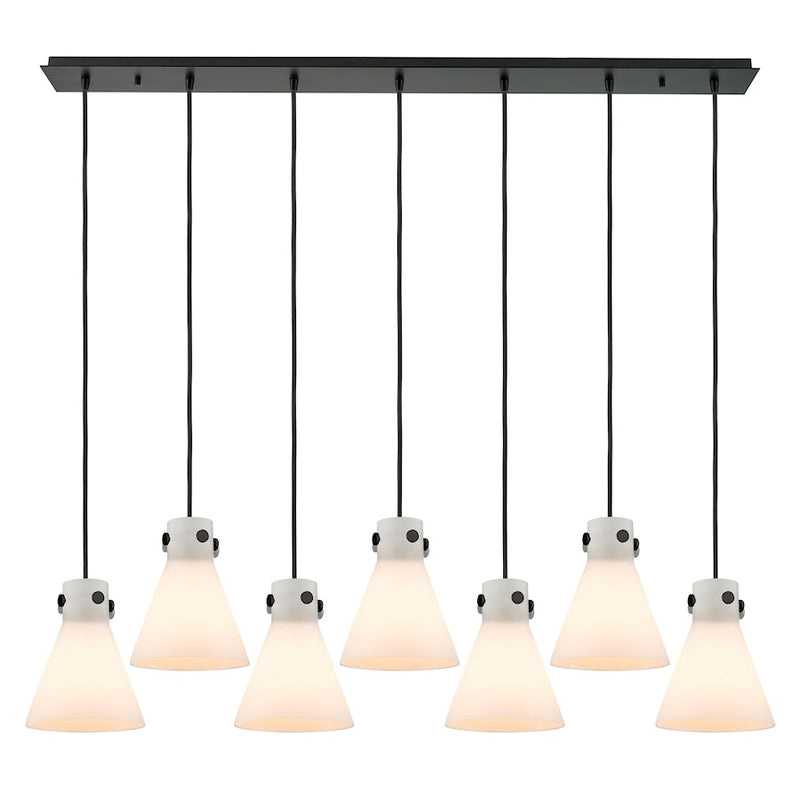 Innovations Newton Cone 7Lt 8" CL Pendant, BK/WH - 127-410-1PS-BK-G411-8WH