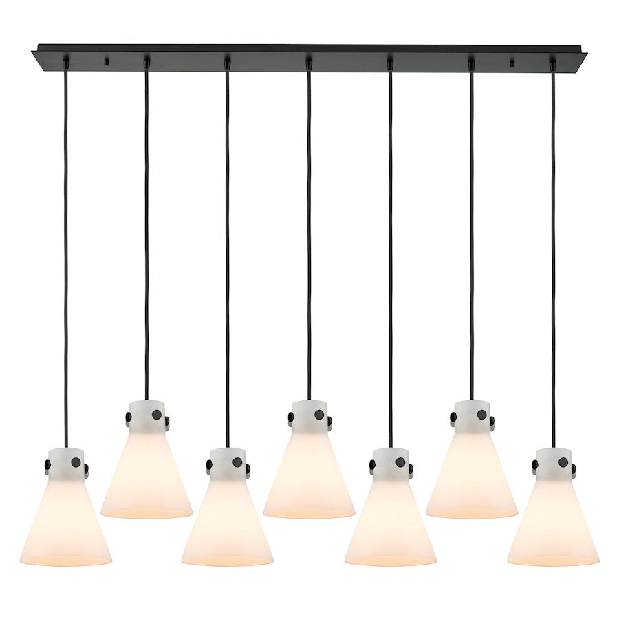 Innovations Newton Cone 7Lt 8" CL Pendant, BK/WH - 127-410-1PS-BK-G411-8WH