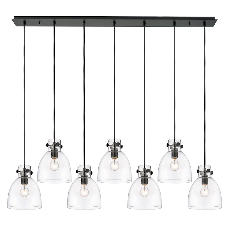 Innovations Newton Bell 7Lt 8" CL Pendant, BK/CL - 127-410-1PS-BK-G412-8CL