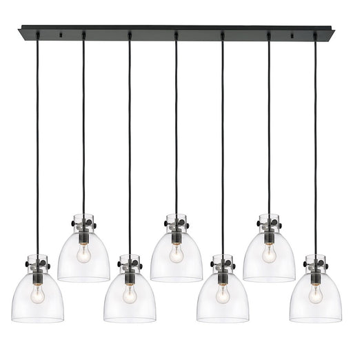 Innovations Newton Bell 7Lt 8" CL Pendant, BK/CL - 127-410-1PS-BK-G412-8CL