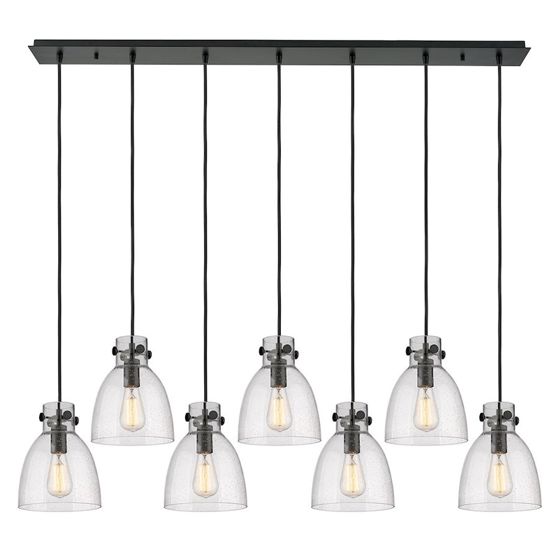 Innovations Newton Bell 7Lt 8" CL Pendant, BK/SD - 127-410-1PS-BK-G412-8SDY