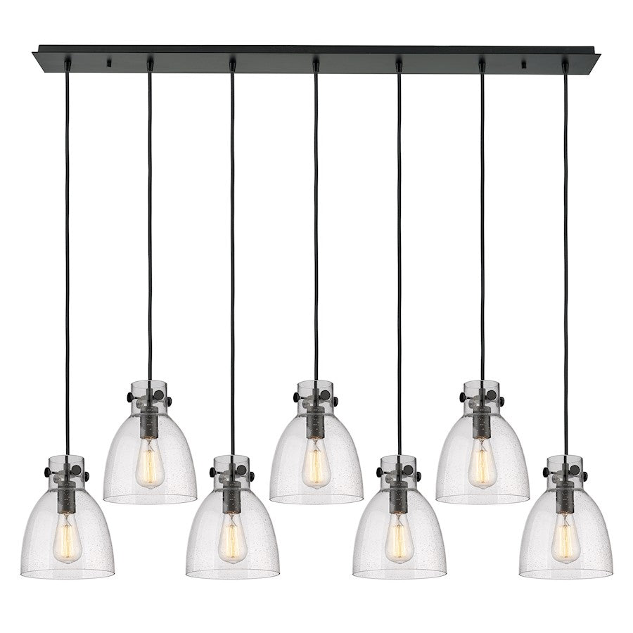 Innovations Newton Bell 7Lt 8" CL Pendant, BK/SD - 127-410-1PS-BK-G412-8SDY