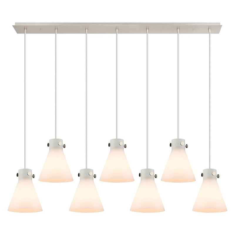 Innovations Newton Cone 7Lt 8" CL Pendant, PN/WH - 127-410-1PS-PN-G411-8WH