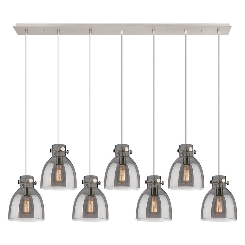 Innovations Newton Bell 7Lt 8" CL Pendant, PN/SM - 127-410-1PS-PN-G412-8SM