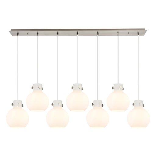 Innovations Newton Sphere 7Lt 8" CL Pendant, SN/WH - 127-410-1PS-SN-G410-8WH
