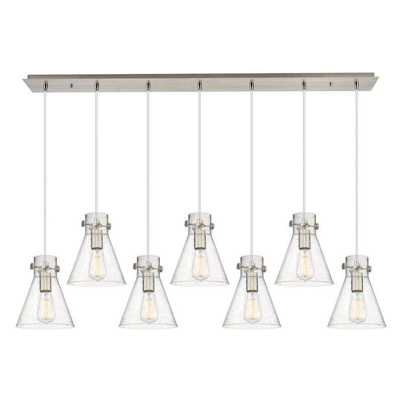 Innovations Newton Cone 7Lt 8" CL Pendant, SN/SD - 127-410-1PS-SN-G411-8SDY