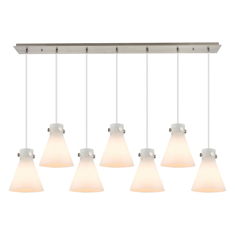 Innovations Newton Cone 7Lt 8" CL Pendant, SN/WH - 127-410-1PS-SN-G411-8WH