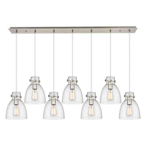 Innovations Newton Bell 7Lt 8" CL Pendant, SN/SD - 127-410-1PS-SN-G412-8SDY