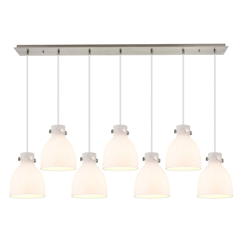 Innovations Newton Bell 7Lt 8" CL Pendant, SN/WH - 127-410-1PS-SN-G412-8WH