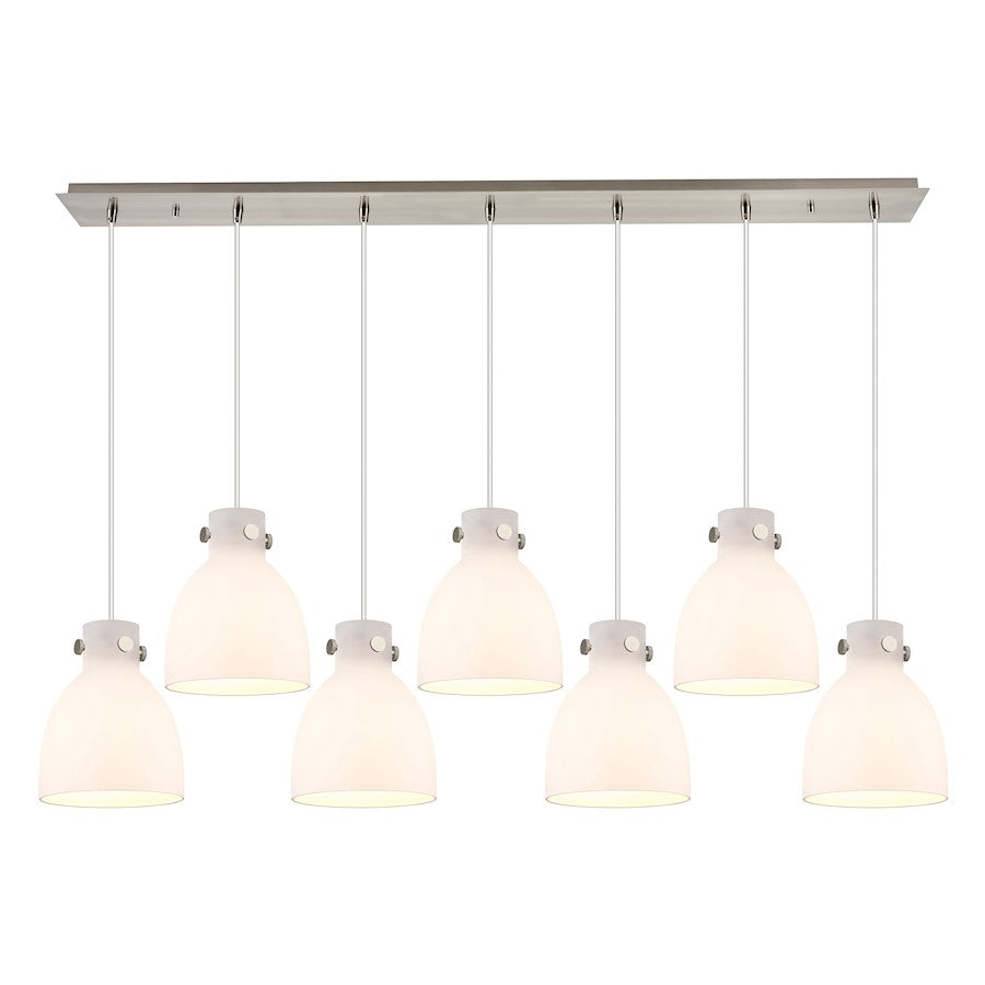 Innovations Newton Bell 7Lt 8" CL Pendant, SN/WH - 127-410-1PS-SN-G412-8WH