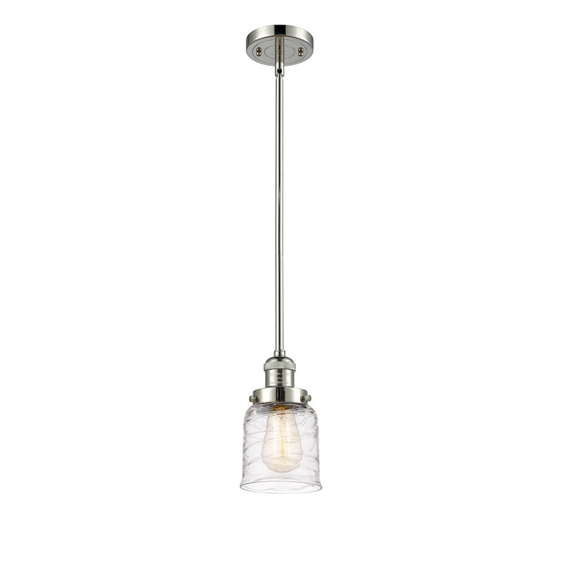 Innovations Franklin Restoration Bell 1-Light Mini Pendant | Industrial Farmhouse Polished Nickel and Deco Swirl Glass | Kitchen | Model 201S-PN-G513