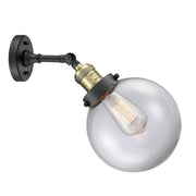 Innovations Beacon 8in 1-Light LED Wall Sconce | Industrial Black Antique Brass Cast Brass and Clear Globe Glass | Hallway & | Model 203-BAB-G202-8-LED
