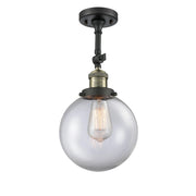 Innovations Beacon 8in 1-Light LED Wall Sconce | Industrial Black Antique Brass Cast Brass and Clear Globe Glass | Hallway & | Model 203-BAB-G202-8-LED