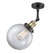 Innovations Beacon 8in 1-Light LED Wall Sconce | Industrial Black Antique Brass Cast Brass and Clear Globe Glass | Hallway & | Model 203-BAB-G202-8-LED