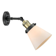 Innovations Lighting SM Cone 6in 1-Light Wall Sconce | Industrial Black Antique Brass and Matte White Cased Glass | Damp Location | Model 203-BAB-G61