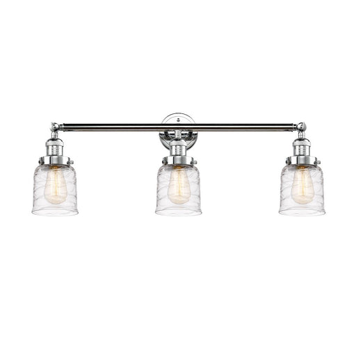 Innovations Franklin Restoration Bell 30in 3-Light Vanity | Industrial Farmhouse Polished Chrome and Deco Swirl Glass | Bathroom | Model 205-PC-G513
