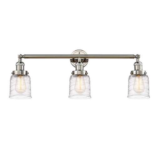 Innovations Franklin Restoration Bell 30in 3-Light Vanity | Industrial Polished Nickel and Deco Swirl Glass | Bathroom Vanity | Model 205-PN-G513