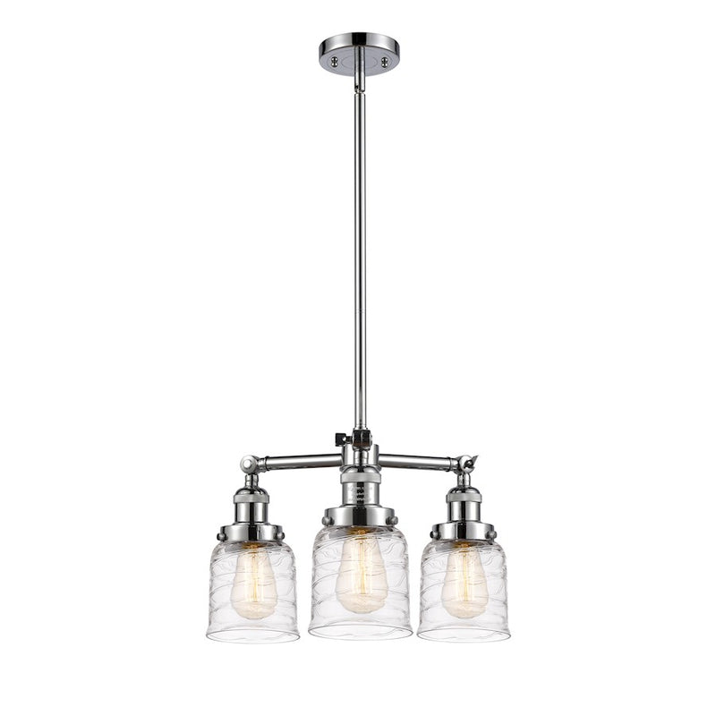 Innovations Franklin Restoration Bell 19in 3-Light LED Chandelier | Industrial Farmhouse Polished Chrome and Deco Swirl Glass | Model 207-PC-G513-LED