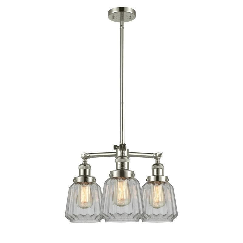 Innovations Chatham 24in 3-Light Chandelier | Art Deco Polished Nickel and Clear Fluted Glass | Damp Rated Dining Room & Foyer | Model 207-PN-G142