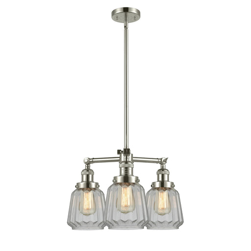 Innovations Chatham 24in 3-Light Chandelier | Art Deco Polished Nickel and Clear Fluted Glass | Damp Rated Dining Room & Foyer | Model 207-PN-G142