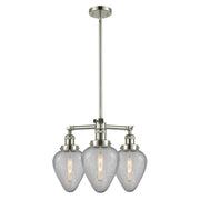 Innovations Geneseo 26in 3-Light Chandelier | Industrial Polished Nickel and Clear Crackle Glass | Damp Rated Dining Room & Kitchen | Model 207-PN-G165
