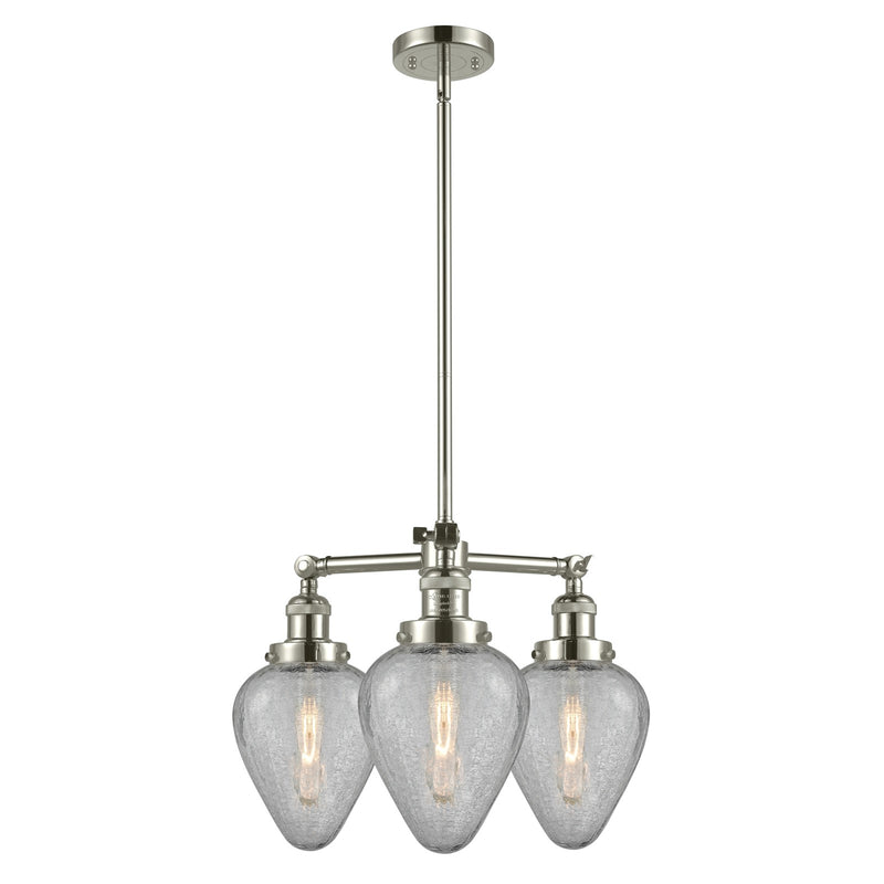 Innovations Geneseo 26in 3-Light Chandelier | Industrial Polished Nickel and Clear Crackle Glass | Damp Rated Dining Room & Kitchen | Model 207-PN-G165