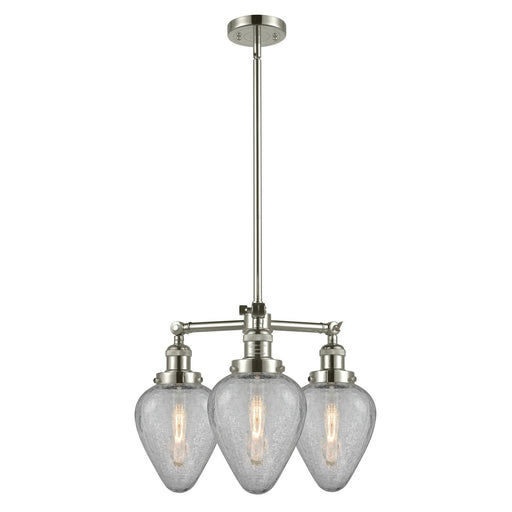 Innovations Geneseo 26in 3-Light Chandelier | Industrial Polished Nickel and Clear Crackle Glass | Damp Rated Dining Room & Kitchen | Model 207-PN-G165