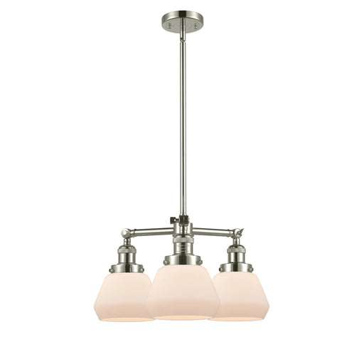Innovations Lighting Fulton 22in 3-Light Chandelier | Industrial Polished Nickel and Matte White Cased Glass | Damp Rated Dining Room | Model 207-PN-G171