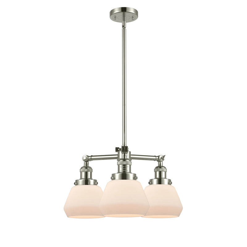 Innovations Fulton 22in 3-Light LED Chandelier | Industrial Polished Nickel and Matte White Glass | Kitchen Island & Dining Room | Model 207-PN-G171-LED