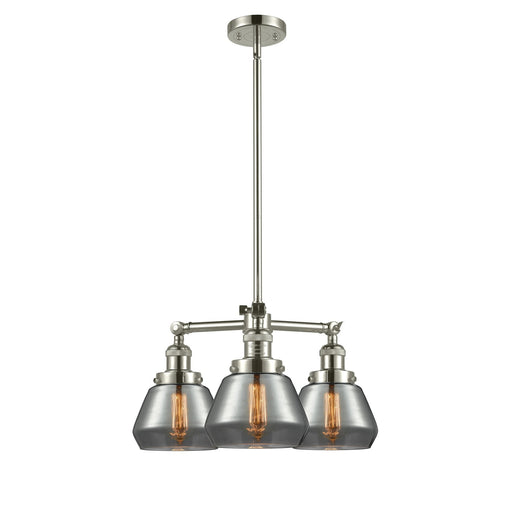 Innovations Lighting Fulton 22in 3-Light Chandelier | Industrial Polished Nickel and Smoked Glass | Damp-Rated Dining Room & Living | Model 207-PN-G173