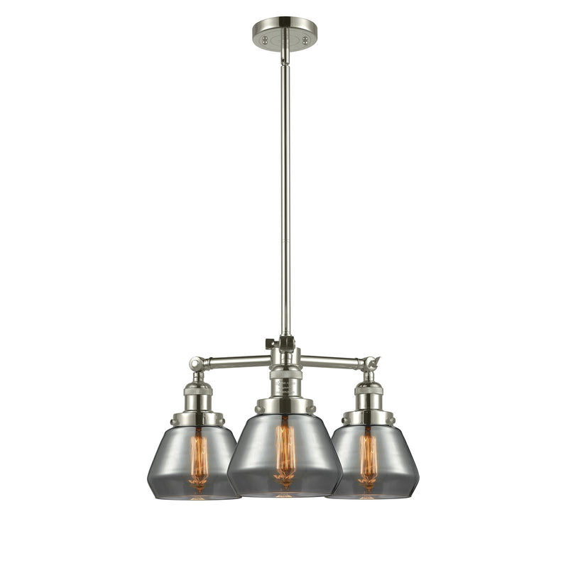 Innovations Fulton 22in 3-Light LED Chandelier | Industrial Polished Nickel and Plated Smoked Glass | Dining Room & Living Room | Model 207-PN-G173-LED
