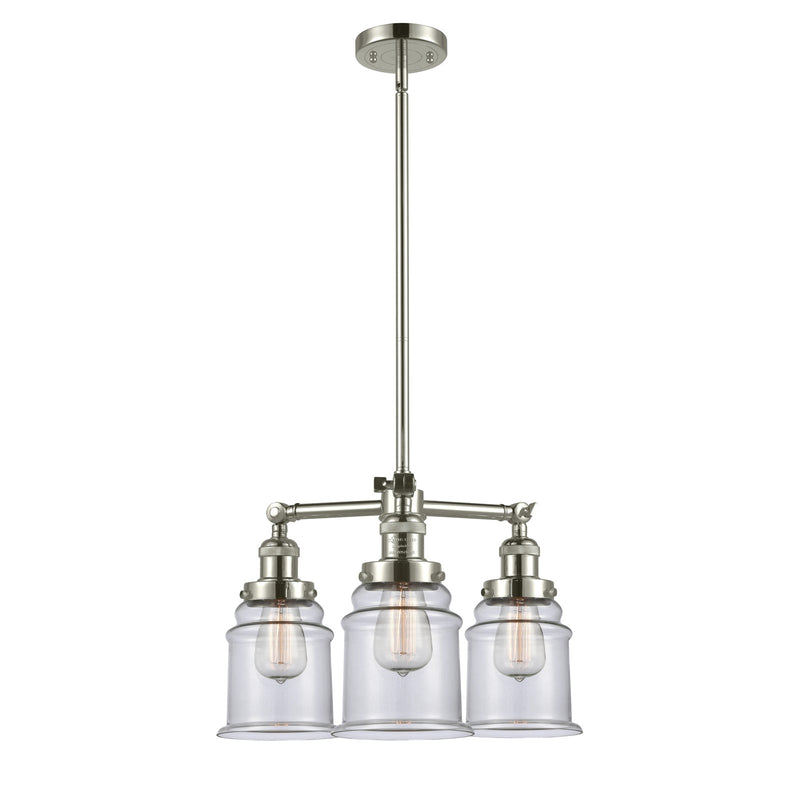 Innovations Canton 18in 3-Light LED Chandelier | Industrial Polished Nickel and Clear Glass | Kitchen Island & Dining Room | Model 207-PN-G182-LED