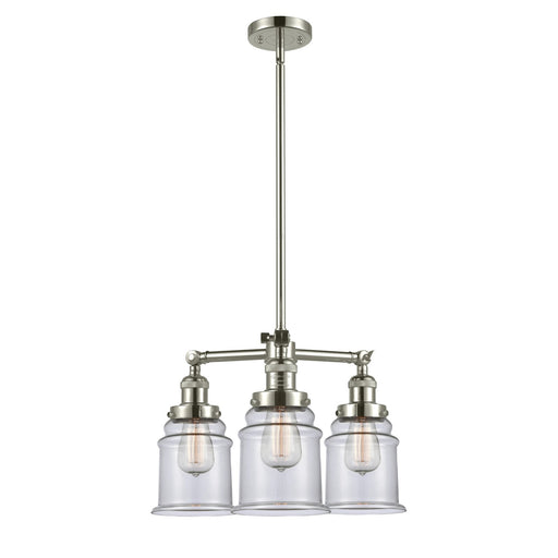 Innovations Canton 18in 3-Light LED Chandelier | Industrial Polished Nickel and Clear Glass | Kitchen Island & Dining Room | Model 207-PN-G182-LED