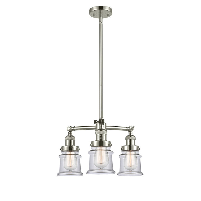 Innovations Canton 18in 3-Light Chandelier | Industrial Polished Nickel Steel and Clear Glass | Dining Room & Kitchen Island | Model 207-PN-G182S
