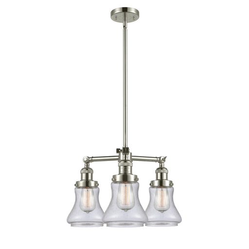 Innovations Lighting Bellmont 22in 3-Light Chandelier | Industrial Polished Nickel and Seedy Glass | Damp Rated Dining Room & Kitchen | Model 207-PN-G194