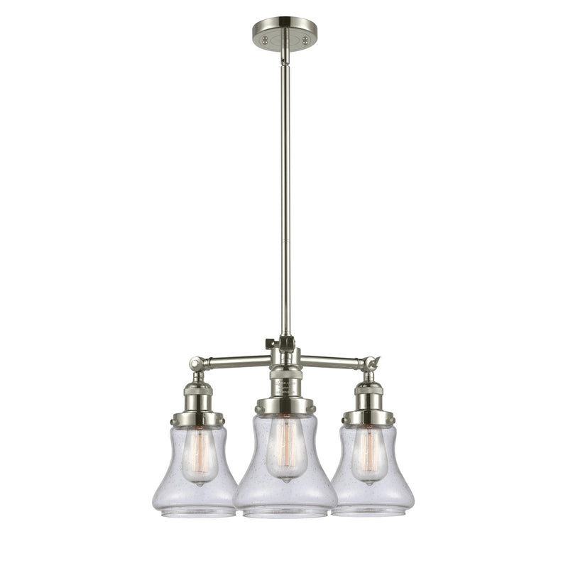 Innovations Bellmont 18in 3-Light Chandelier | Industrial Polished Nickel and Seedy Hourglass Glass | Kitchen Island & Dining Room | Model 207-PN-G194-LED