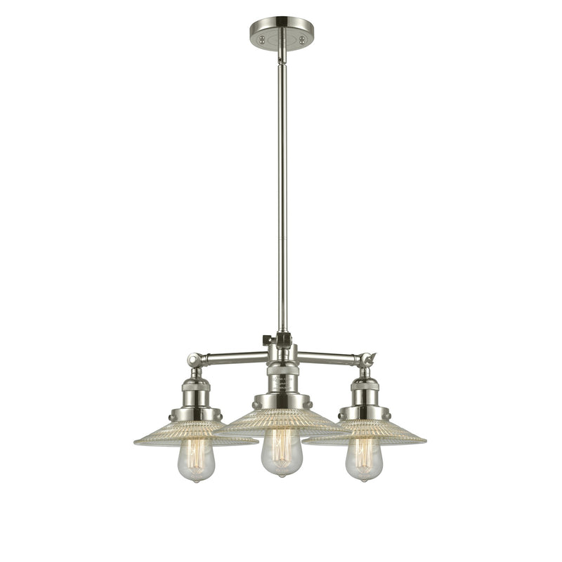 Innovations 3-Light LED Halophane 24in Chandelier | Industrial Polished Nickel and Clear Glass | Kitchen Island & Dining Room | Model 207-PN-G2-LED