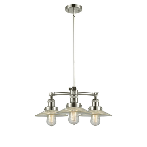 Innovations 3-Light LED Halophane 24in Chandelier | Industrial Polished Nickel and Clear Glass | Kitchen Island & Dining Room | Model 207-PN-G2-LED
