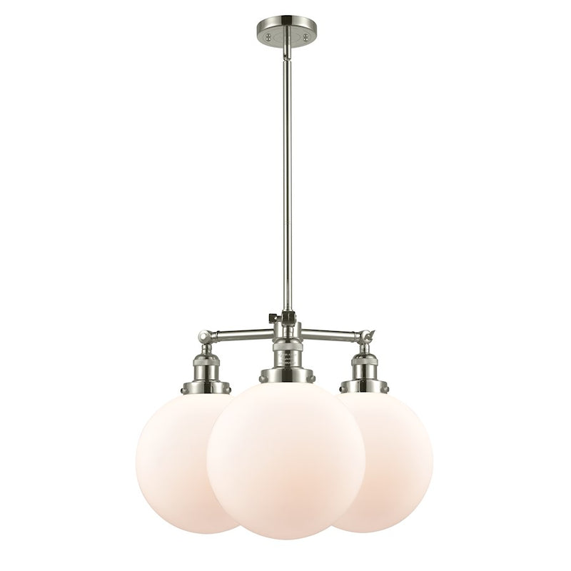 Innovations XL Beacon 24in 3-Light Chandelier | Industrial Polished Nickel and Amber Frosted Glass | Dining Room & Living Room | Model 207-PN-G201-10