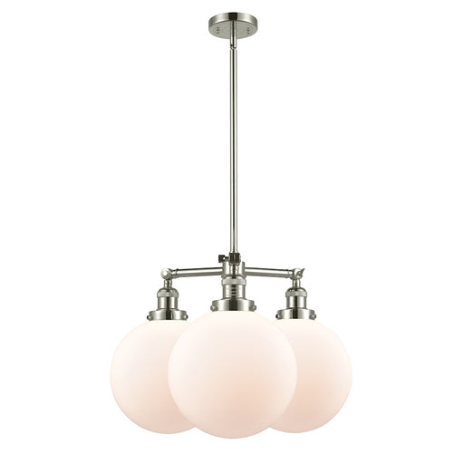 Innovations XL Beacon 24in 3-Light Chandelier | Industrial Polished Nickel and Amber Frosted Glass | Dining Room & Living Room | Model 207-PN-G201-10