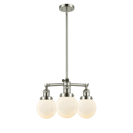 Innovations Lighting Beacon 19in 3-Light Chandelier | Industrial Polished Nickel and Matte White Cased Glass | Dining Room & | Model 207-PN-G201-6