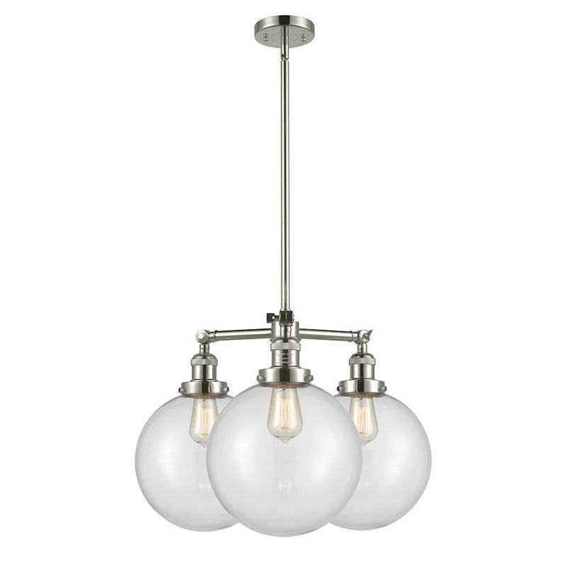 Innovations XL Beacon 24in 3-Light Chandelier | Industrial Polished Nickel and Clear Glass | Dining Room & Living Room | Model 207-PN-G202-10