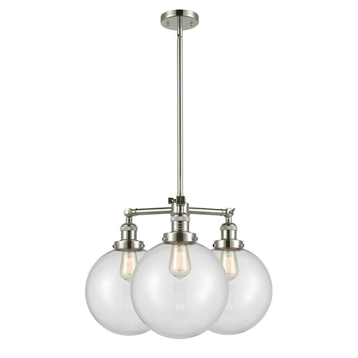 Innovations XL Beacon 24in 3-Light Chandelier | Industrial Polished Nickel and Clear Glass | Dining Room & Living Room | Model 207-PN-G202-10
