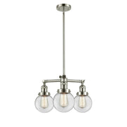 Innovations Beacon 19in 3-Light Chandelier | Industrial Polished Nickel and Clear Globe Glass | Dining Room & Foyer | Model 207-PN-G202-6-LED