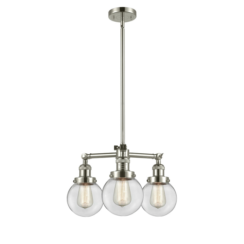 Innovations Beacon 19in 3-Light Chandelier | Industrial Polished Nickel and Clear Globe Glass | Dining Room & Foyer | Model 207-PN-G202-6-LED